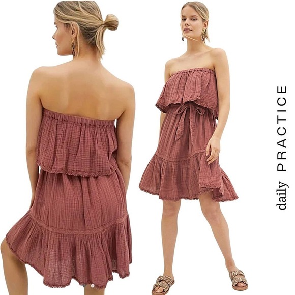 Daily Practice by Anthropologie NEW Malibu Mini Dress in Dark Auburn XS - Picture 15 of 15